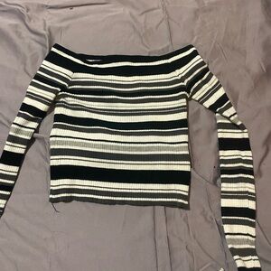 Fashion Nova Black Striped Over Shoulder Cropped Shirt